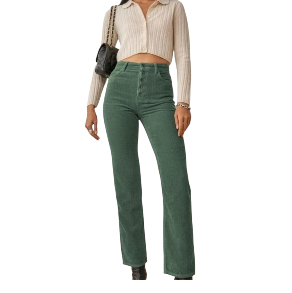 Reformation Cynthia Highrise Button Fly Green Straight Leg Jeans